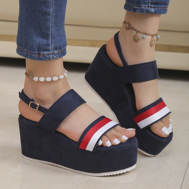 2024 New Large Size Platform Sandals for Women Gladiator Shoe Open Toe Mixed Colors Ankle Buckle Wedge Thick Sole Casual Sandal