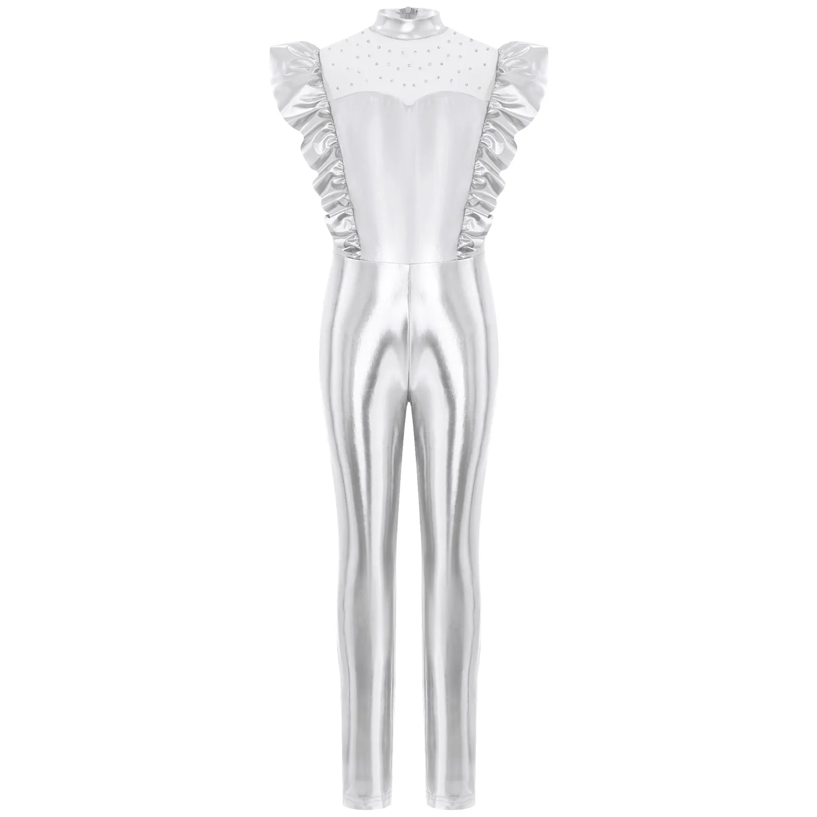 

Kids Space Astronauts Cosplay Jumpsuit Halloween Alien Robot Themed Party Dress Up Costume Girls Long Sleeve Metallic Bodysuit