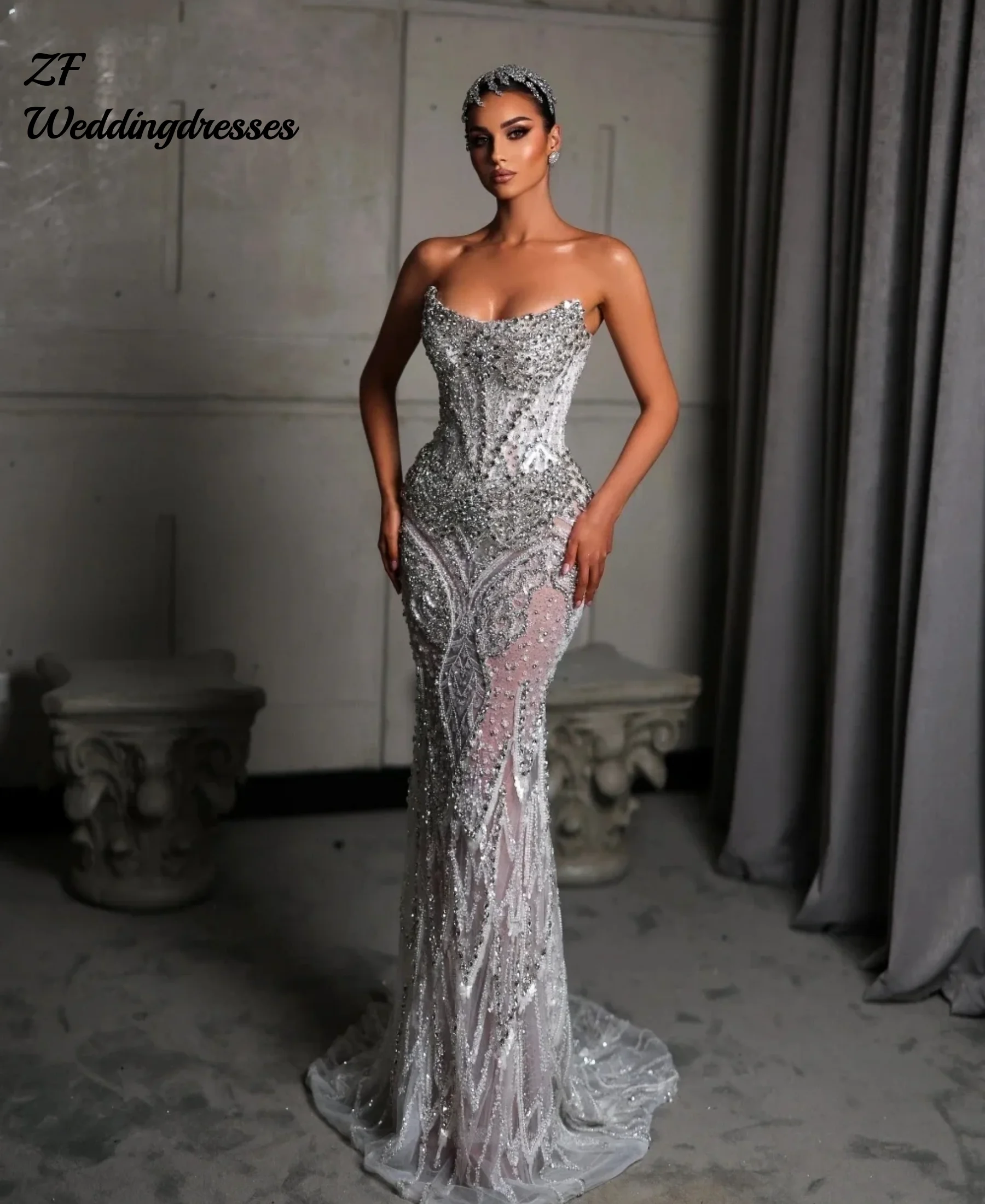 

Изысканное свадебное платье с кристаллами по индивидуальному заказу, свадебное платье без рукавов с бисером, длиной до пола, платья de novia