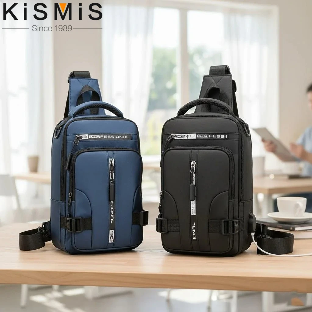 

Nylon Backpack Cross Body Shoulder Bag USB Charging Port Travel Male Knapsack Daypack Messenger Chest Bags