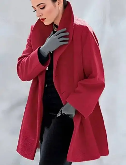 

2026 Women's Warm Solid Autumn Winter Ladies' Wool Trench Coat Slim Long Overcoat Loose Jacket Female