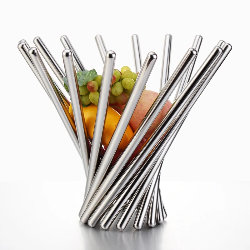 

Fashion Stainless Steel Foldable Fruits Basket Decorative Tabletop Metal Organizer Handicraft Adornment Furnishing