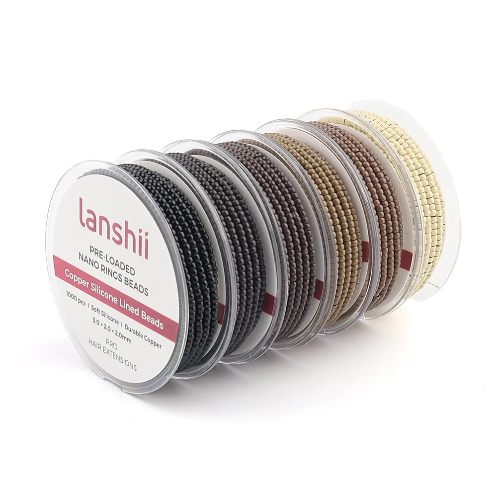 란시이 3mm 나노 구리 비즈 1000개 – 실리콘 코팅, 헤어 익스텐션용 사전 로드된 툴 휠, 다양한 색상 가능