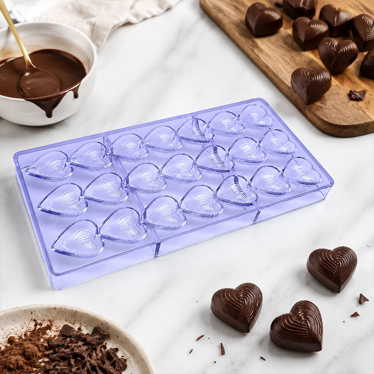1Pcs Chocolate Mold Polycarbonate Swirl Heart Shape Reusable DIY Candy Bonbon Confectionery Baking Mould