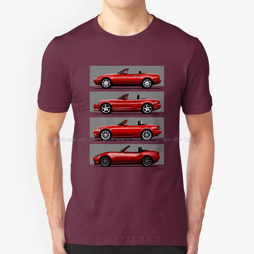 The Four Generations Of The Classic Roadster Convertible Sports Car T Shirt 100% Cotton Tee Mx5 Na Nc Goseatonio