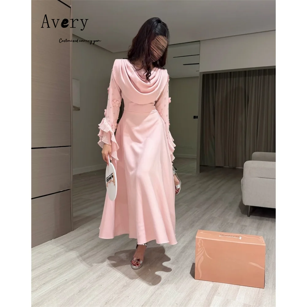 

Avery Custom Pink Flower Long Sleeve A Line Luxury Dresses for Prom Dress 2026 Women's Elegant Wedding Party Dress Evening Woman