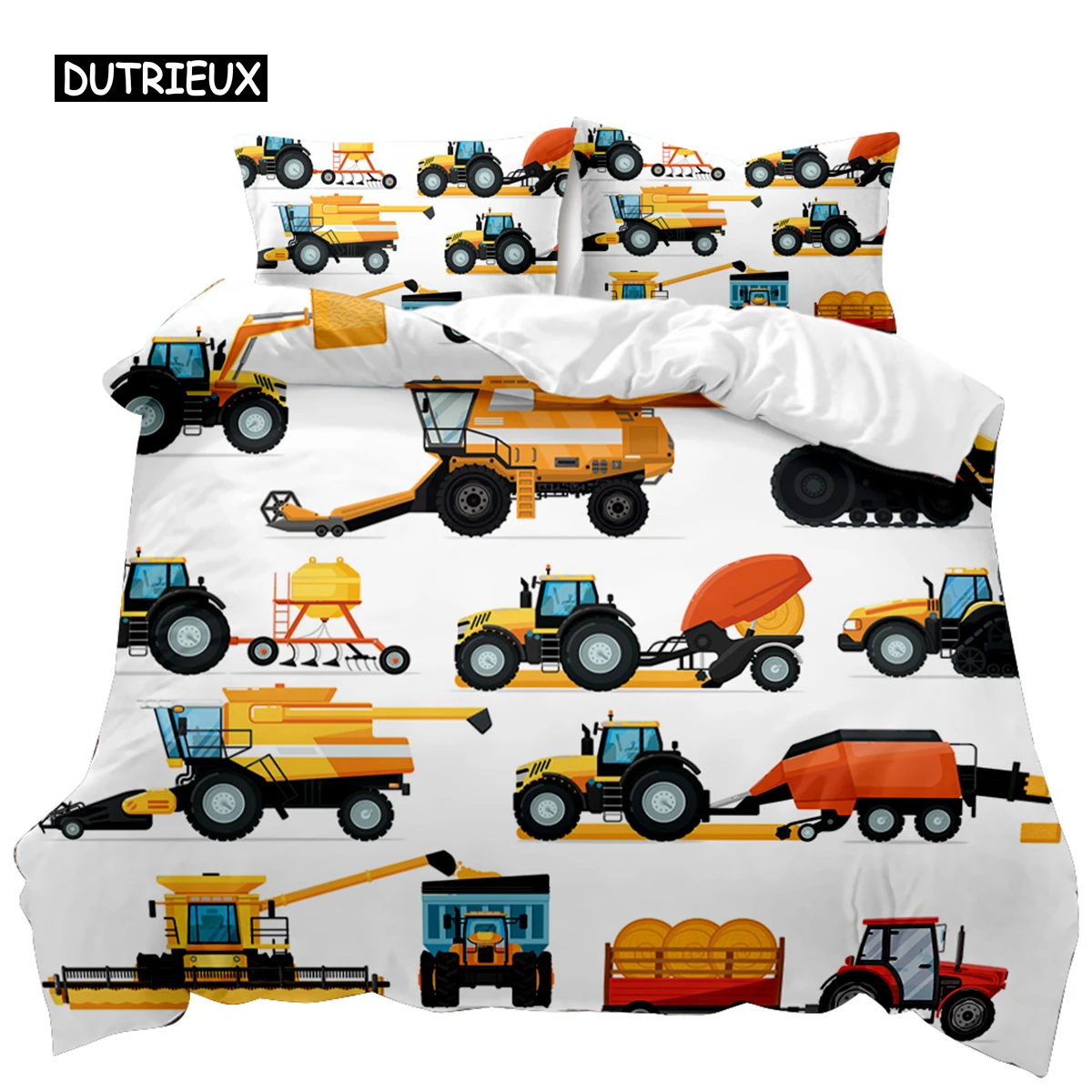 

Engineering Car Duvet Cover Construction Vehicle Bedding Set Boys Excavator Dump Truck Cement Mixer Roller Polyester Qulit Cover