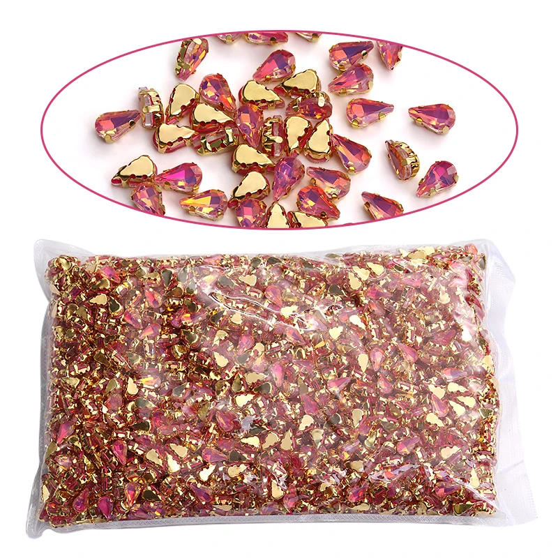 6x10mm Droplet Sewing Rhinestones Opal Crystals For Jewelry Accessories Silver Golden Metal Base Sew On Stones Glass Crystals