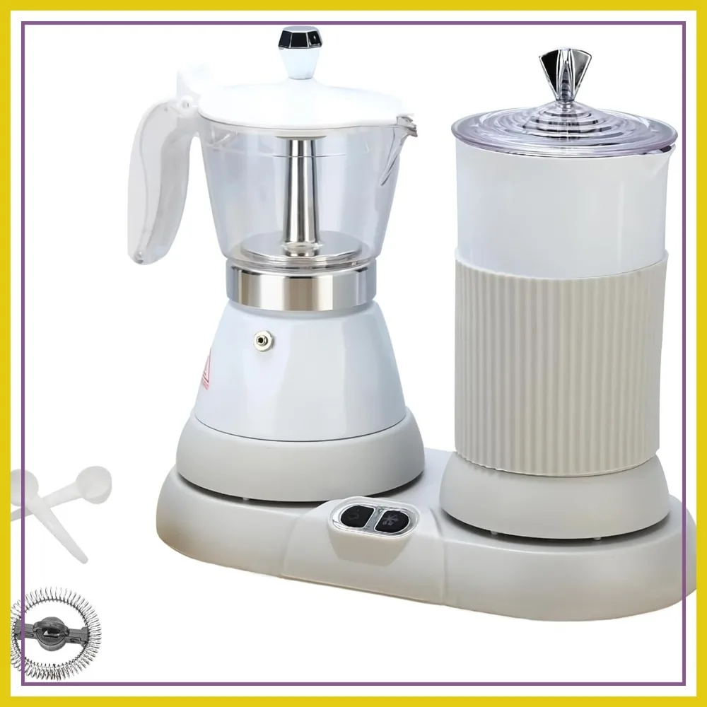 

2-in-1 Electric Espresso Maker with Milk Frother, Aluminum Moka Pot, One-Touch Operation, 110V