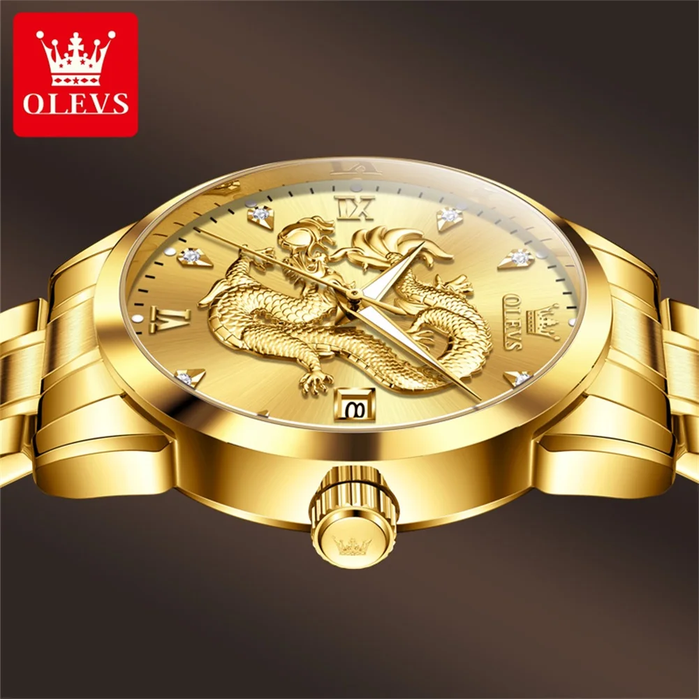 OLEVS 3619 Mens Watch Top Brand Original Quartz China Loong Dragon Dial Waterproof Luminous Date Watches For Men Gifts Box - Image 3