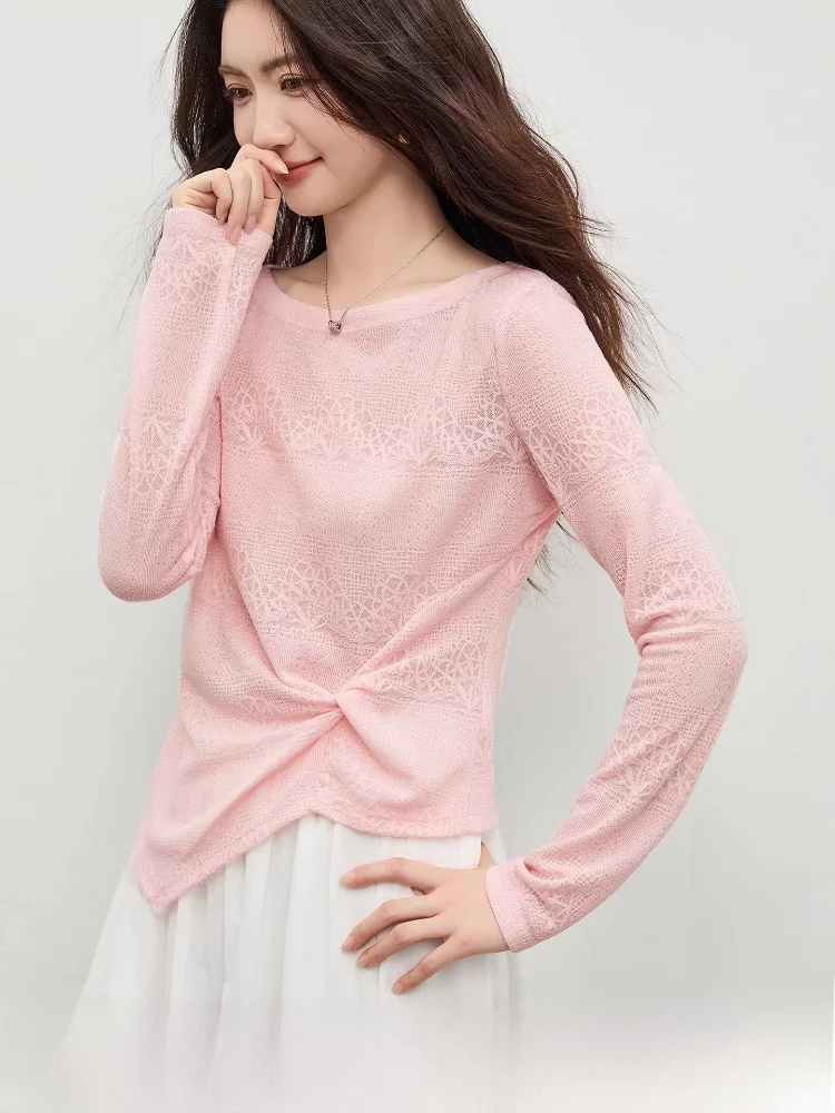 

Ele Commuter Women's Chiffon Knitted Top One-oulder Slimming Texture Embroidery Long Sve Regular Length Polyester Fiber
