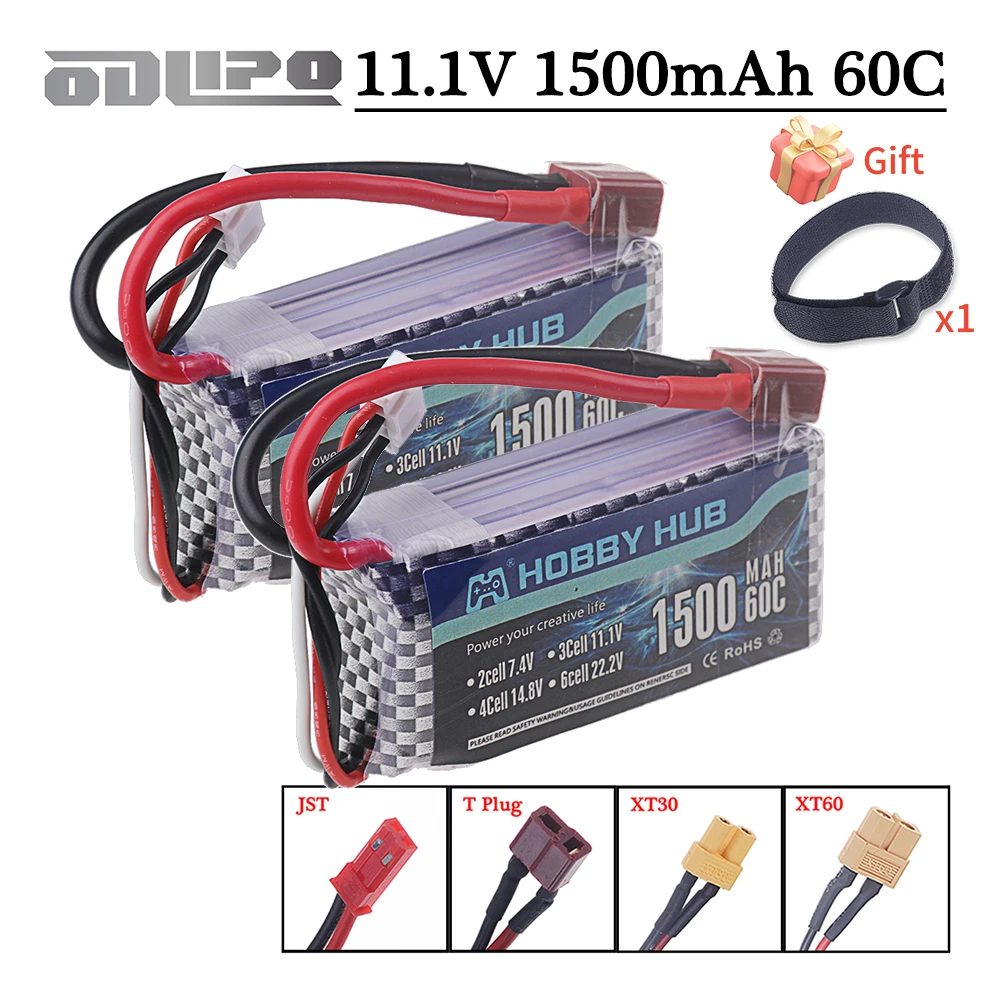 1/2Pcs 3S 1500mAh Lipo Battery 11.1V 60C Rechargeable Battery with T/XT30/XT60 Plug for RC Car Truck Drone Airplane FPV RC Parts