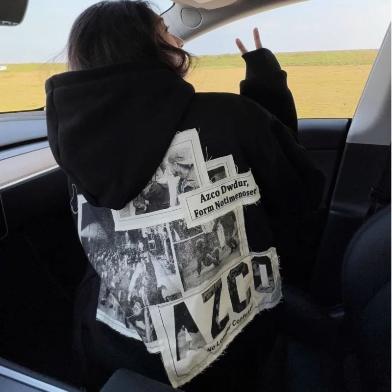 Jerséis góticos con diseño de Hip Hop para mujer, Sudadera con capucha de gran tamaño, ropa Popular coreana de los años 2000, ropa de calle Grunge Y2k, sudaderas con capucha Emo