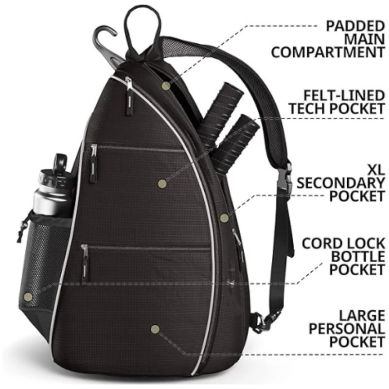 Lightweight Racket Bag Outdoor Sports Accessories Waterproof Fitness Training Handbag Tennis Crossbody Bags with Bottle Pocket