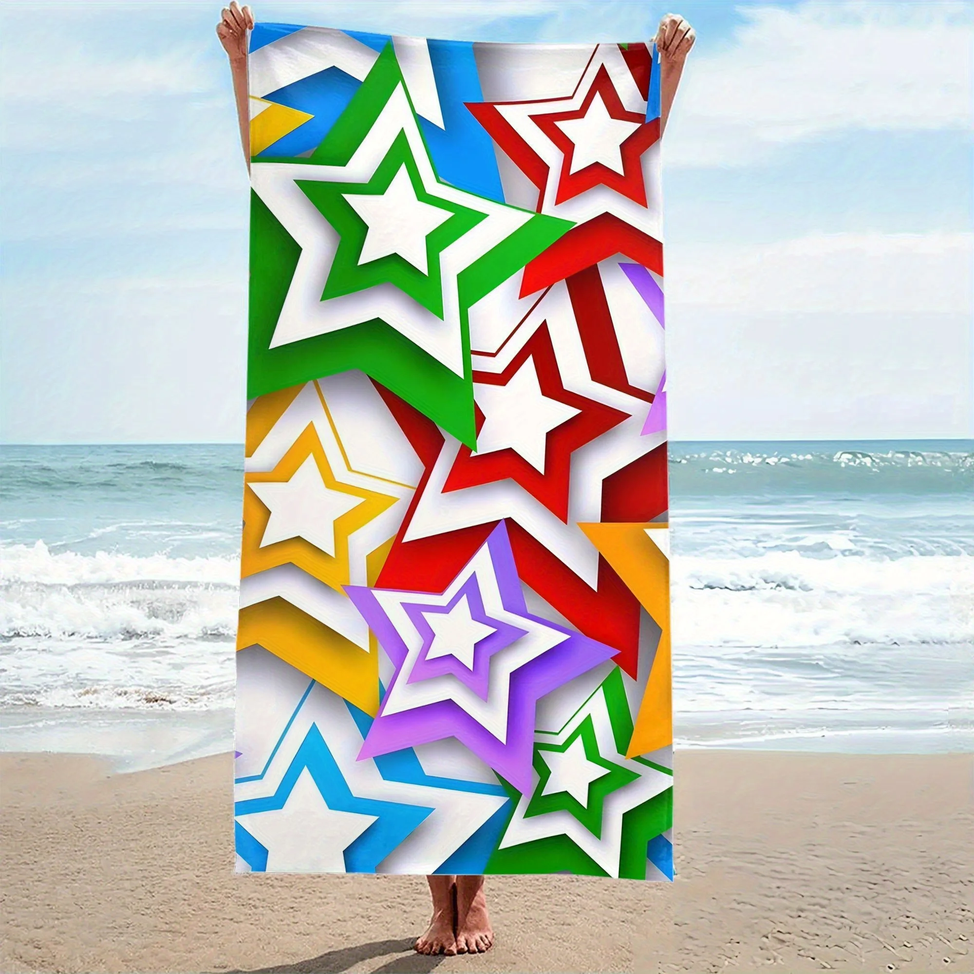 قطعة واحدة من من منشفة الشاطئ بتصميم نجمي ملون للسباحة على الشاطئ والعطلات والترفيه واللياقة البدنية، خفيفة الوزن وناعمة وسريعة الجفاف، مع Pri ممتع