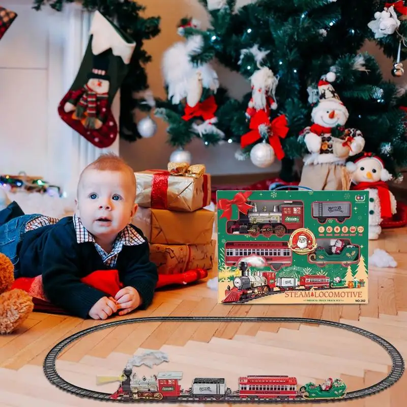 Set di binari del treno per bambini Set di treni giocattolo per sotto l'albero di Natale con locomotiva elettrica leggera e sonora per vagoni ferroviari