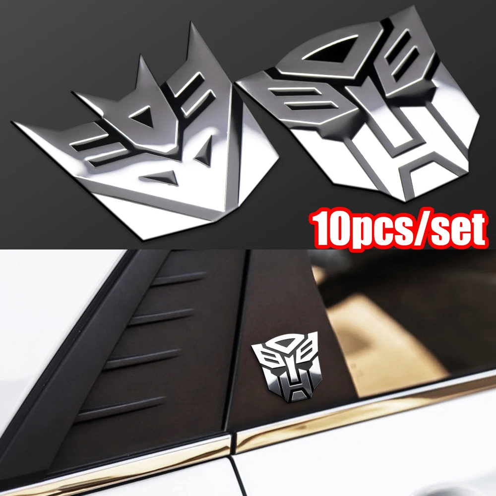 

10pcs 3D Aluminum Transformers Decepticons Autobots Emblem Car Body Tail Trunk Fender Sticker Auto Badge Decoration Accessories