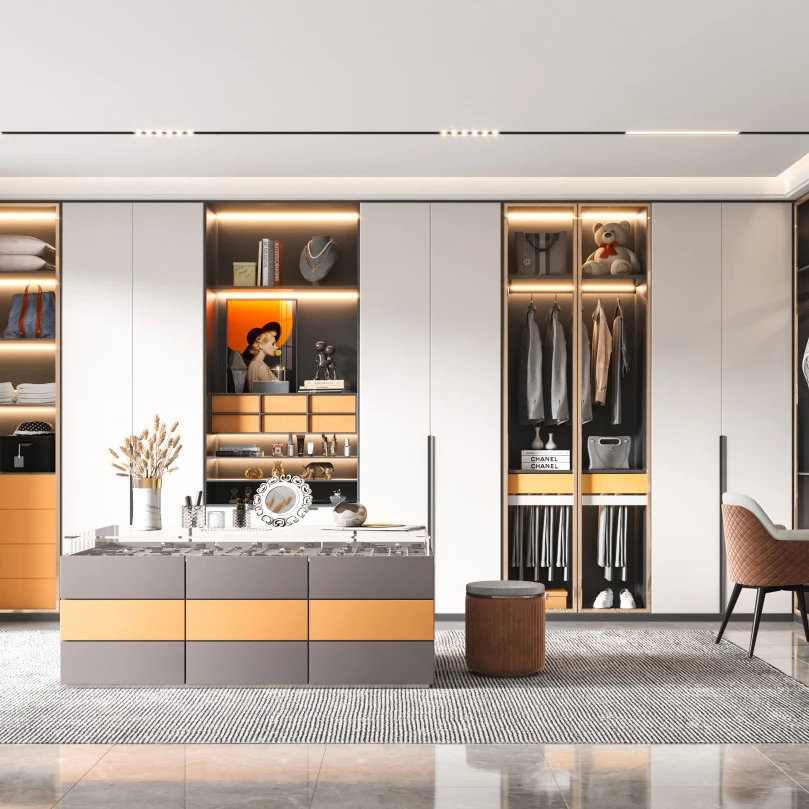 Custom Open Wardrobe Walk-In Closet Modern Cloakroom Furniture With MDF Door Custom Wood Metal & Plastic Materials For Sale