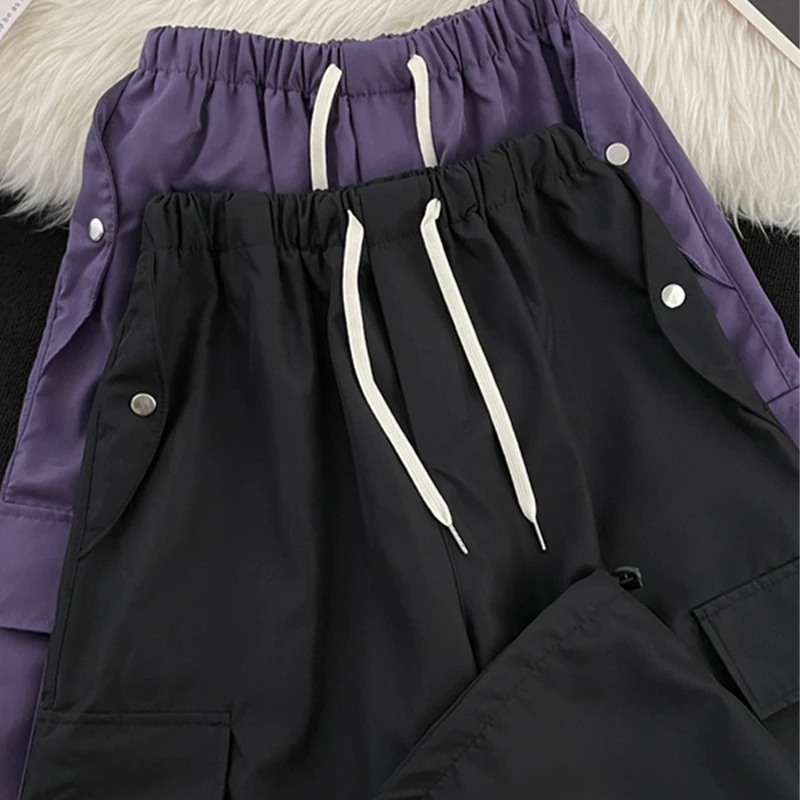Men Workwear Pants Spring Autumn New American High Street Casual Loose Drawstring Trousers Fashion Versatile Pockets Solid Pants