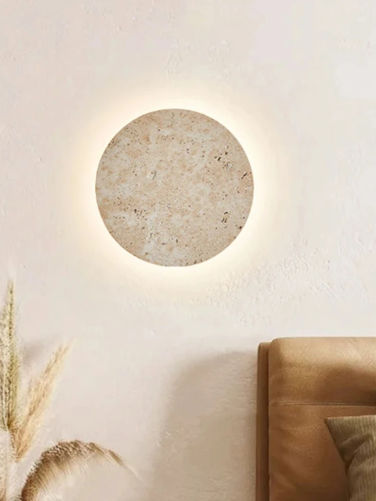 Naturalny żółty kamień jaskiniowy kinkiet LED, nordycki minimalistyczny styl wabi sabi, dekoracja domu, oświetlenie ścienne do salonu, sypialni, korytarza. — 2