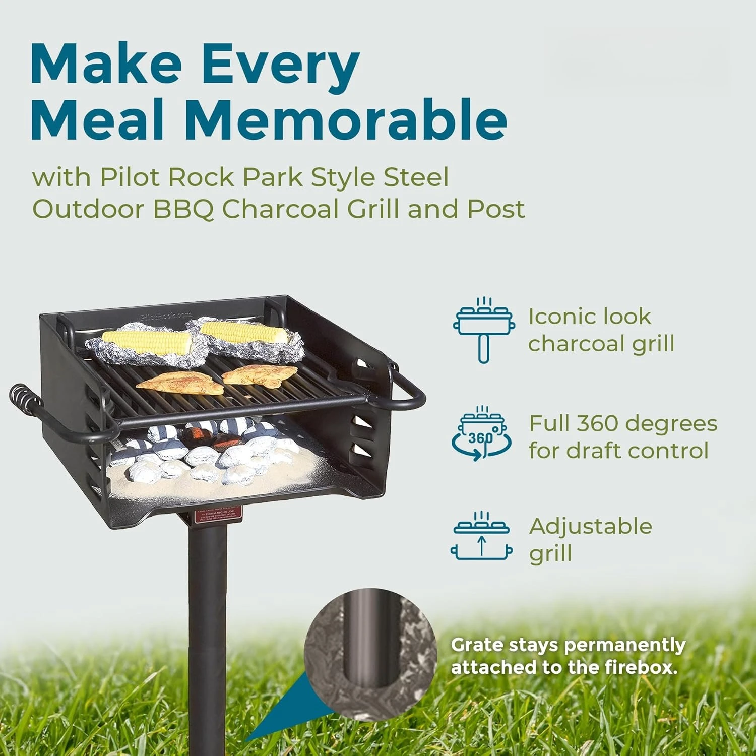 

Park Style Heavy Duty Steel Outdoor BBQ Charcoal Grill with Cooking Grate and 360 Degree Swivel Post·Factory Direct Sales