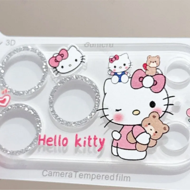 Protector de Lente de Cámara con Brillantina de Hello Kitty, Kawaii Sanrio, Película de Vidrio Templado 9H para iPhone 18 Pro Max, 18 Pro, 17 Pro Max