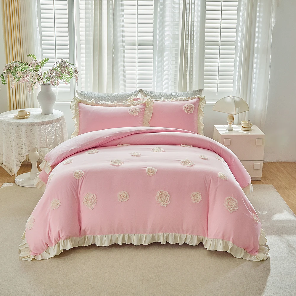 

Duvet Cover Bedding Set Twin Full Queen King Size 135x200 Quilt Cover 240x220 Double Single Floral Ruffle Lace Bed Linen 200x200
