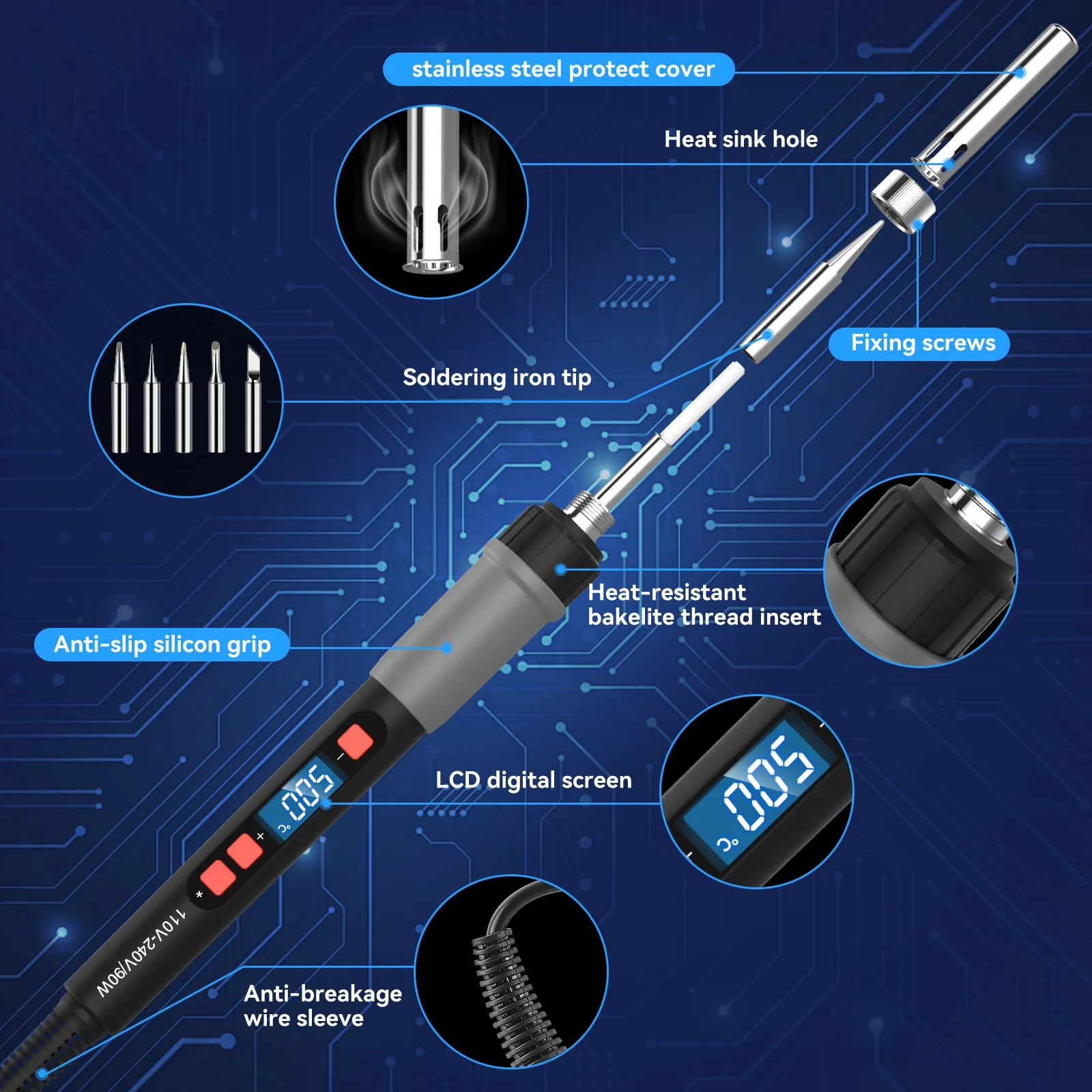 ILIBILIB 90W Solder Iron 110V-240V LCD Digital Thermostat 180-500°C Fast Heating 6-In-1 Professional Welding Kit - view 2