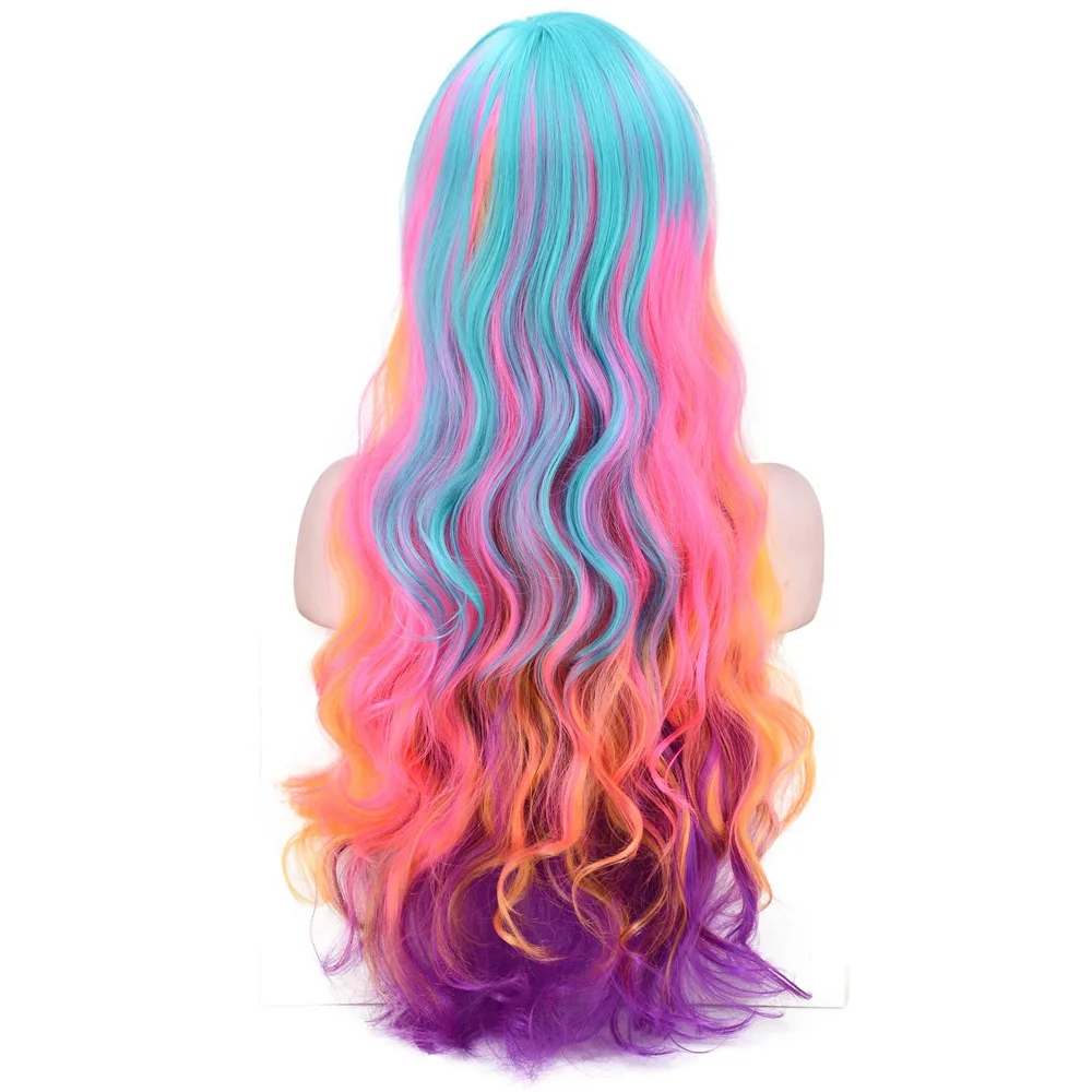 Rainbow Cosplay Wig Ombre Synthetic Hair Multi Color Women Wig Party Clown Wear Anime Rainbow Curly Party Costume Lolita Wigs