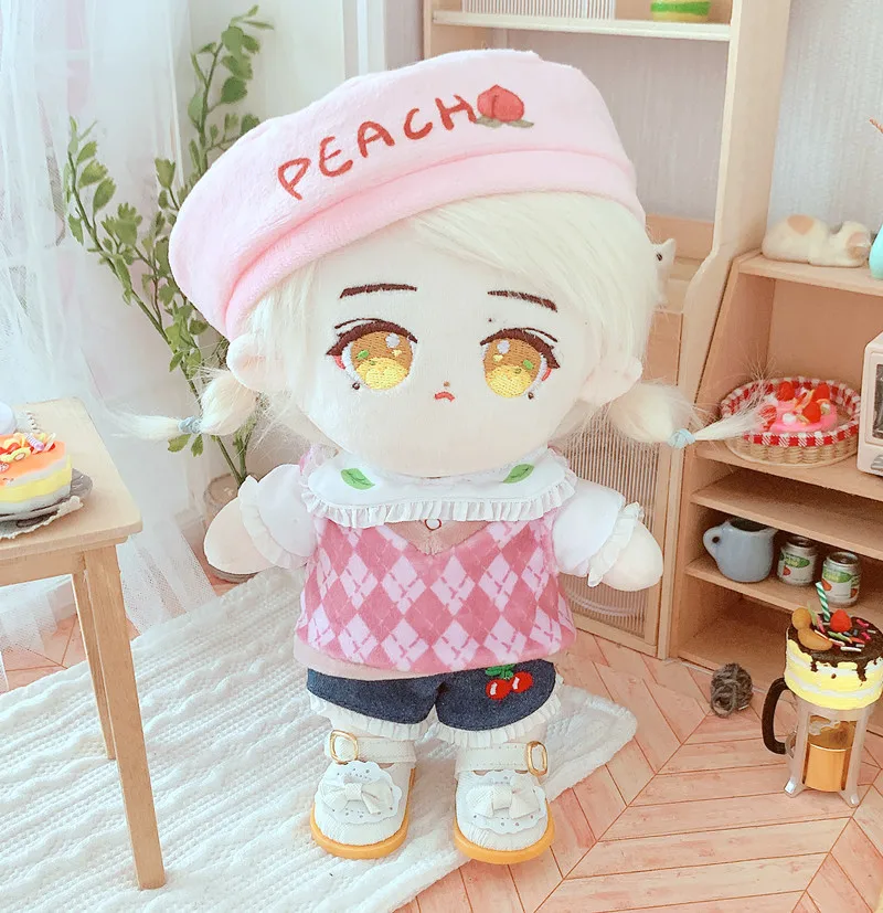 

20CM Doll Dress Up Clothes Peach Hat+Shirt+Shorts+Waistcoat Cool Stuff Korea Kpop EXO idol Doll Accessories DIY Gift