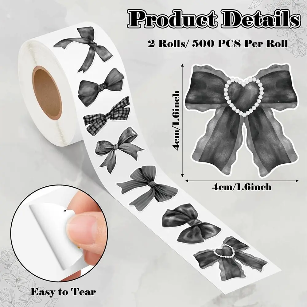 500PCS Pink Black Bowknot Sealing Stickers Mixed Pattern Paper Seal Labels Package Decoration 4.6*4cm Gift Wrapping Sticker