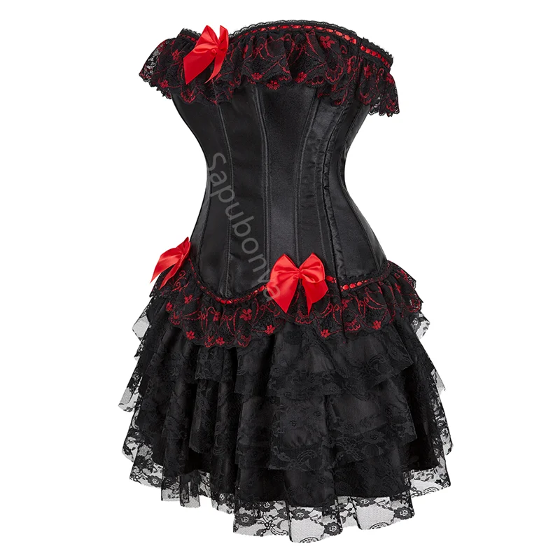 Corset Dress Gothic Lolita Cictorian Plus Size Lace Flower Bustier Corset With Skirt Tutu Fashion Halloween Costumes Sexy Style