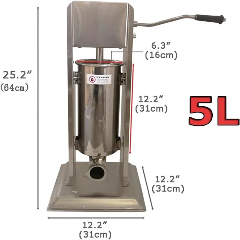 Manual 5L Stainless Steel Sausage Filling Meat Stuffer Filler Homemade Sausage Vertical Maker Machine Kitchen Supplies