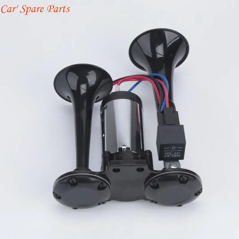 Y4UA Powered Vehicle Trumpet Horn with Integrated Electric Motor, 550Hz Frequency and Metal Two-Trumpet Assembly for Audible