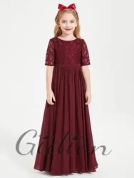 Floor-Length Chiffon Junior Flower Girl Dress For Kids Wedding Ball-Gown Birthday Evening Party Prom Ceremony Banquet Pageant