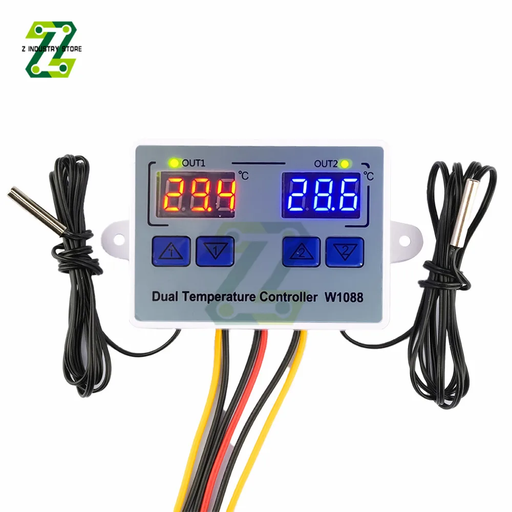 W1088 Dual LED Digital Temperature Sensor Meter Controller Thermostat 12V 24V 220V Aquarium Incubator Thermoregulator