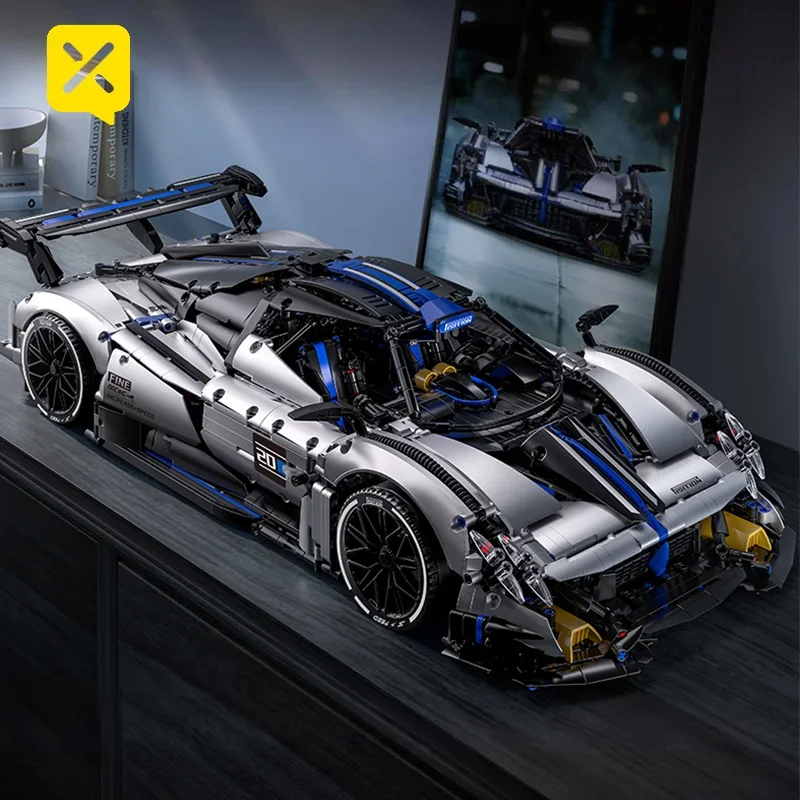 TOYLINX 3526-teiliges silber-blaues technisches Rennsportwagen-Bausteine-Set, Super-Sportwagenmodell im Maßstab 1:8, ideale Ziegelsteine, Geschenk für Jungen