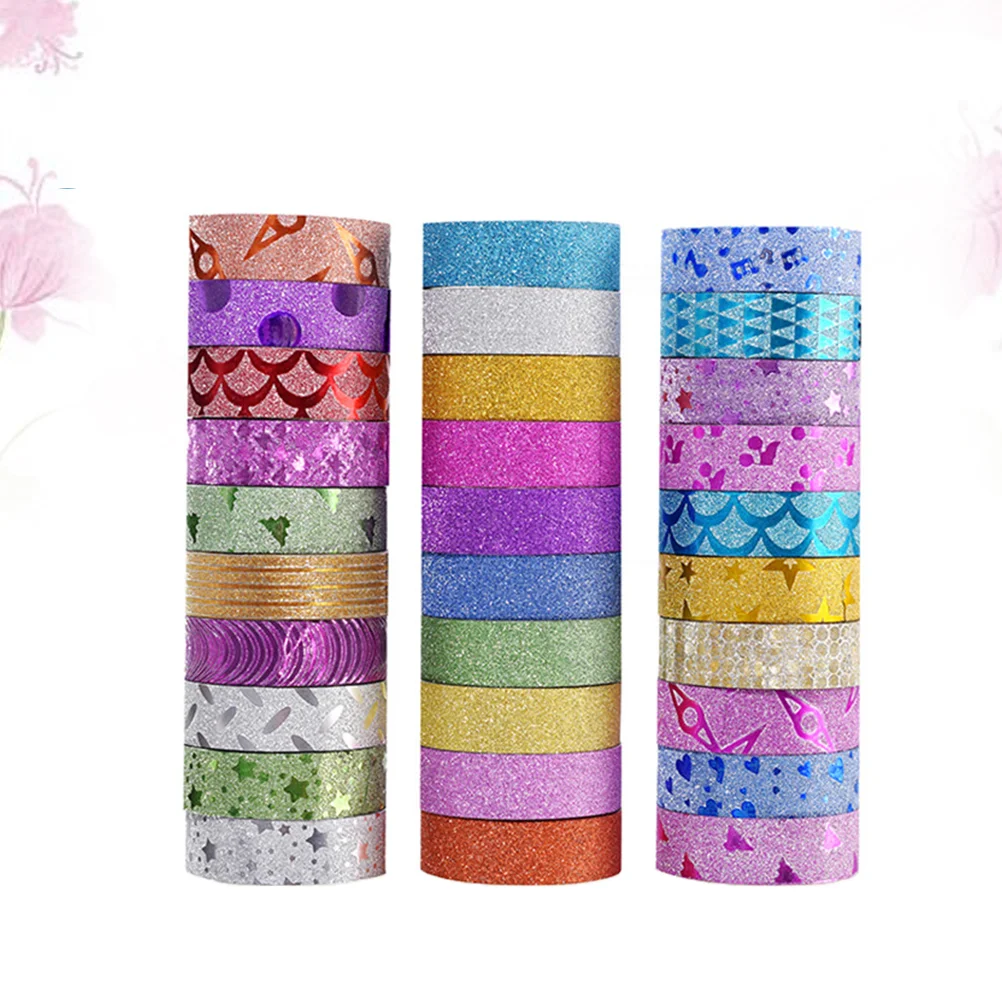 30 Rolls Glitter Washi Masking Tape DIY Stick Paper Tape Decorative Craft Tape for DIY and Scrapbook Gift Wrapping (10 Roll Pure