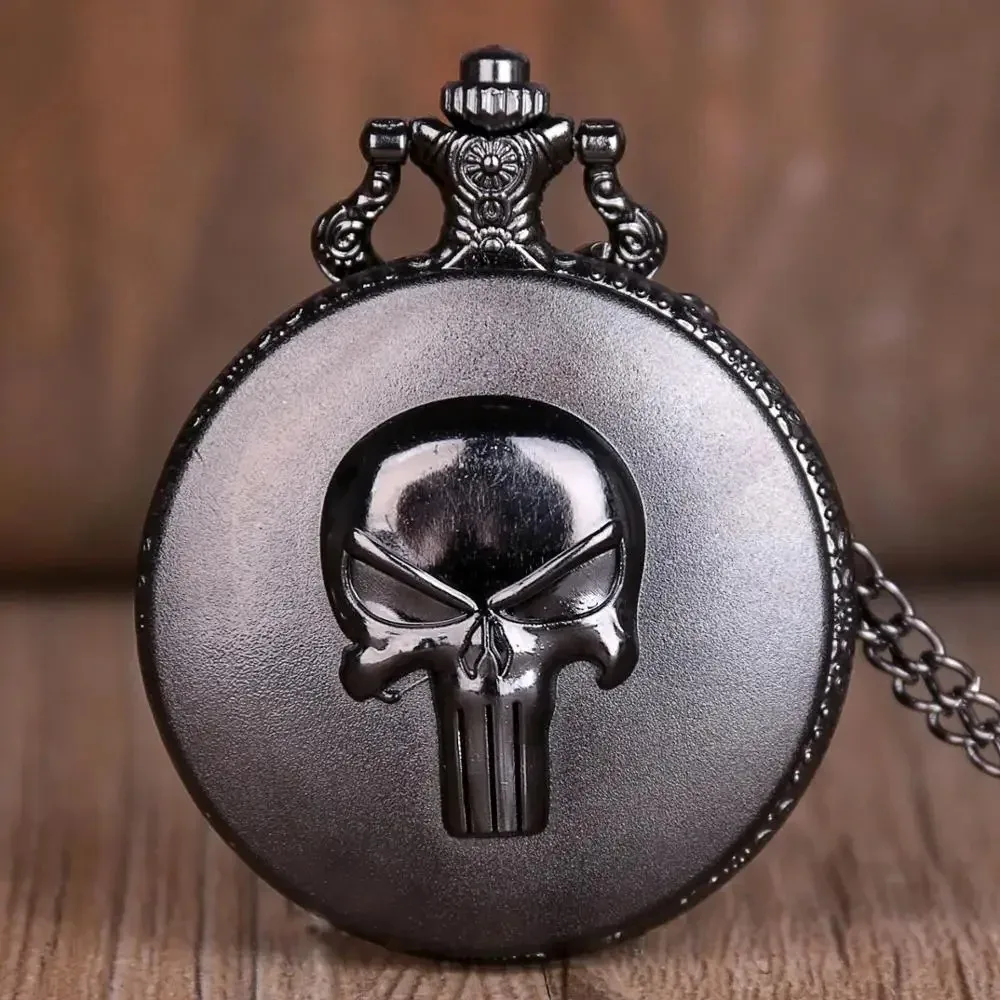 ساعة جيب كوارتز بتصميم رائع باللون الأسود، سلسلة قلادة Steampunk، ساعة فوب مجوهرات للرجال والنساء