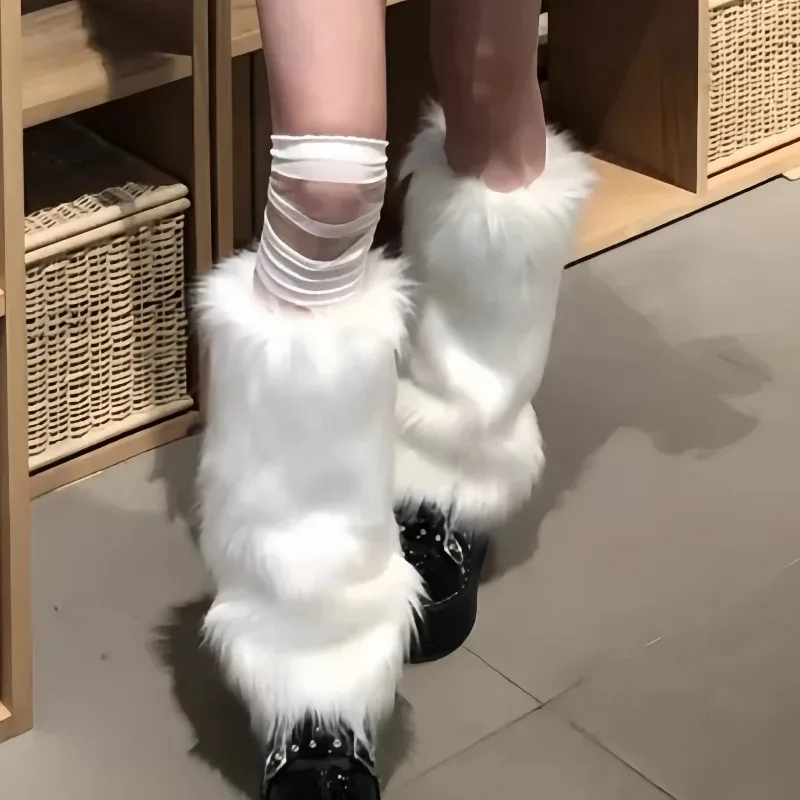 Women Faux Fur Leg Warmers Women Fall Leggings Jk Boots Stocking Girls Lolita Punk Boot Cover Harajuku Fur Foot Warming Cover