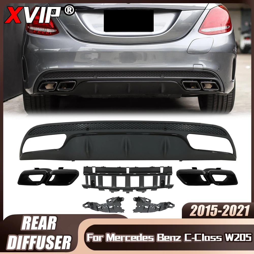 

XVIP задний глянцевый черный C63 стиль бампер диффузор для Mercedes Benz C-Class W205 седан C200 C250 C300 C350 15-21 автомобильные аксессуары