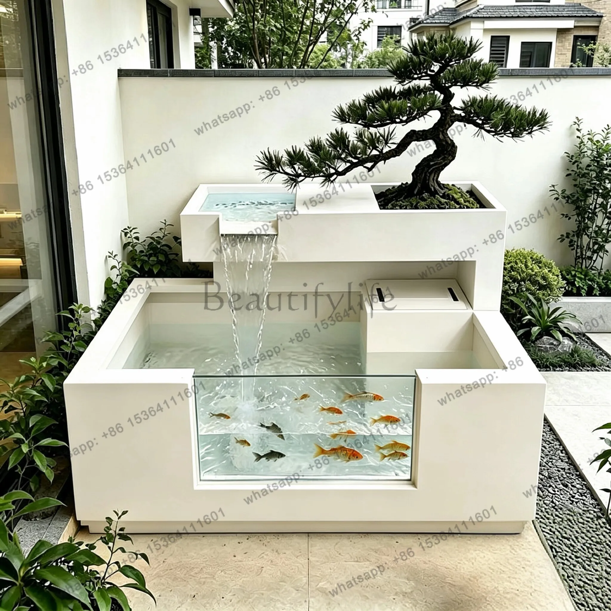 Balcony forming ornament landscaping cycle self-built house integrated stainless steel fish pond