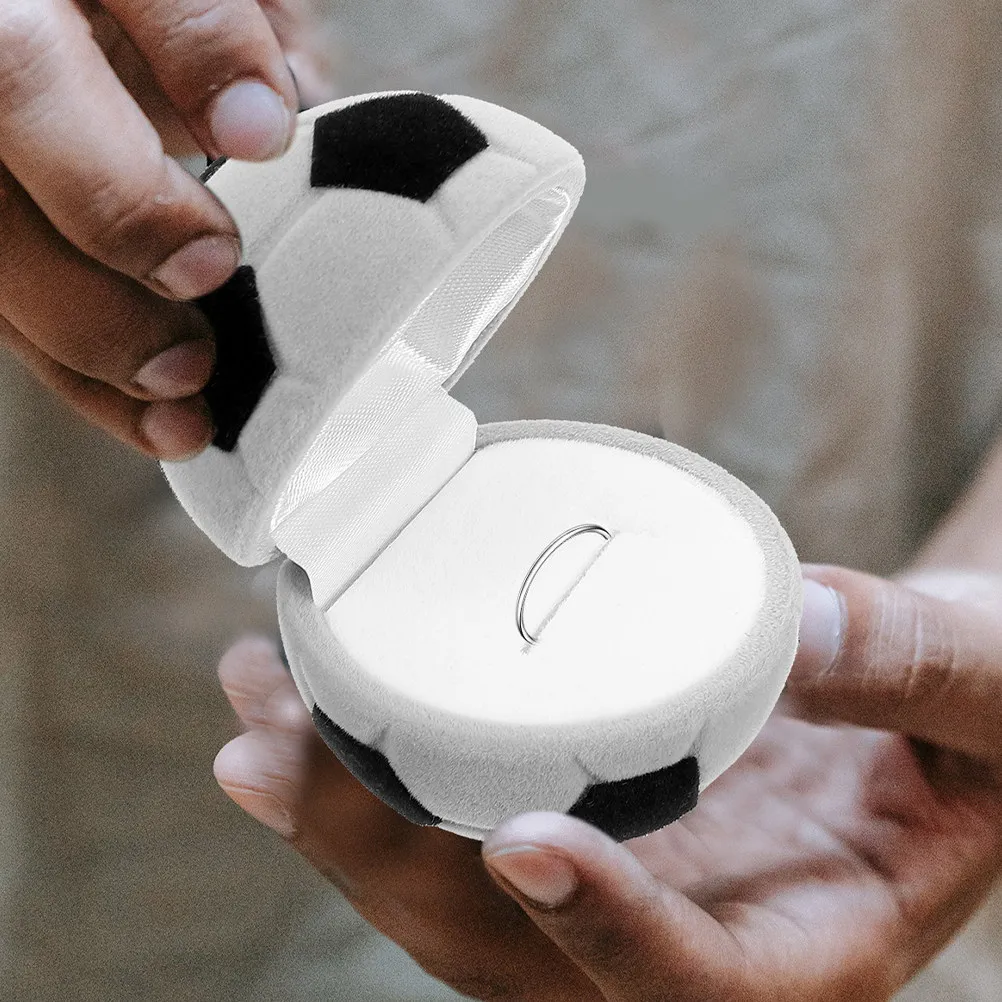 

2Pcs Gray Jewelry Box Set Cartoon Design for Rings Earrings Organizer Travel Wedding Proposal Ring Holder Football Ring Box