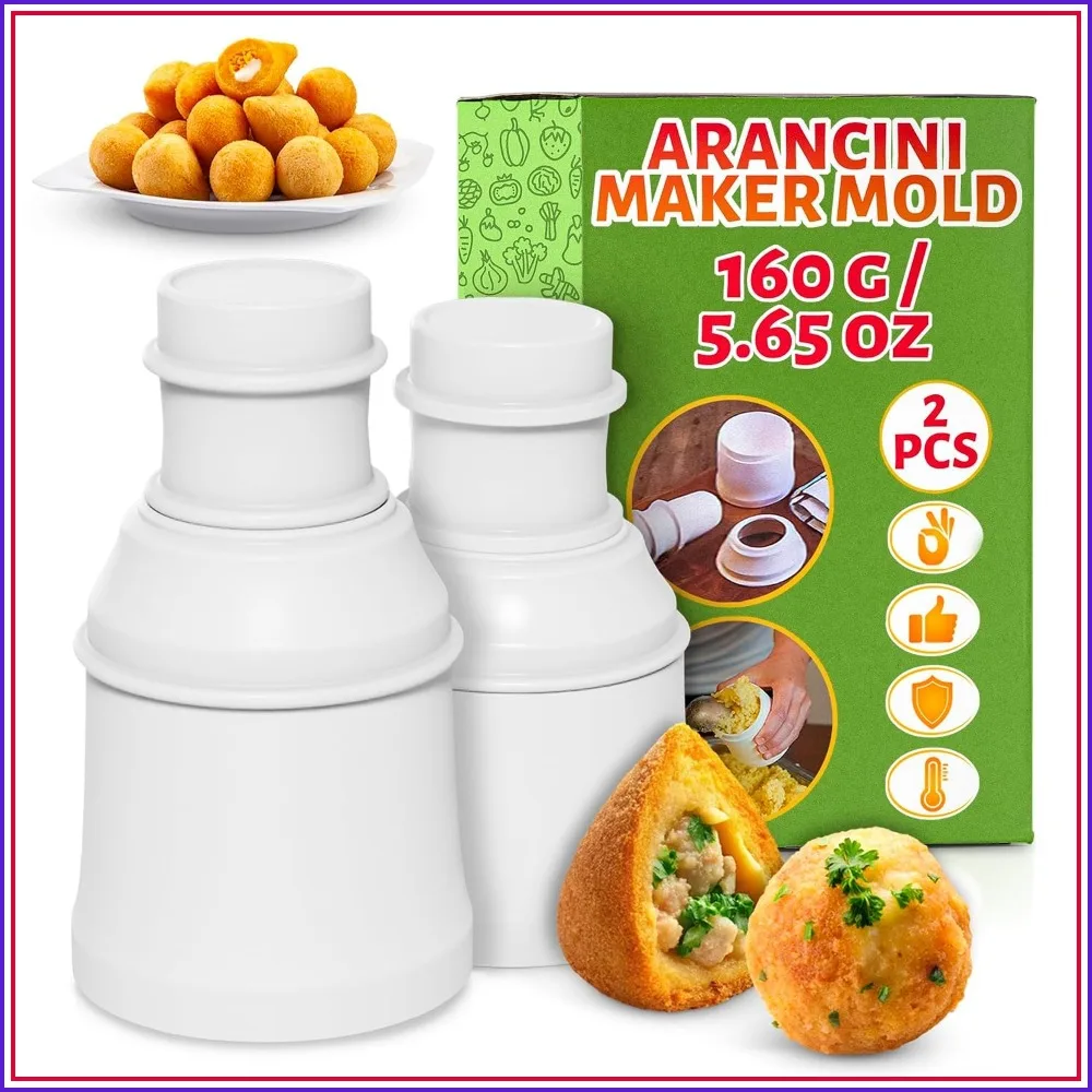 Italian Arancini Maker Mold Set of 2 – 160g Rice Ball Shaper, Round & Pointed, Easy Grip, Dishwasher Safe