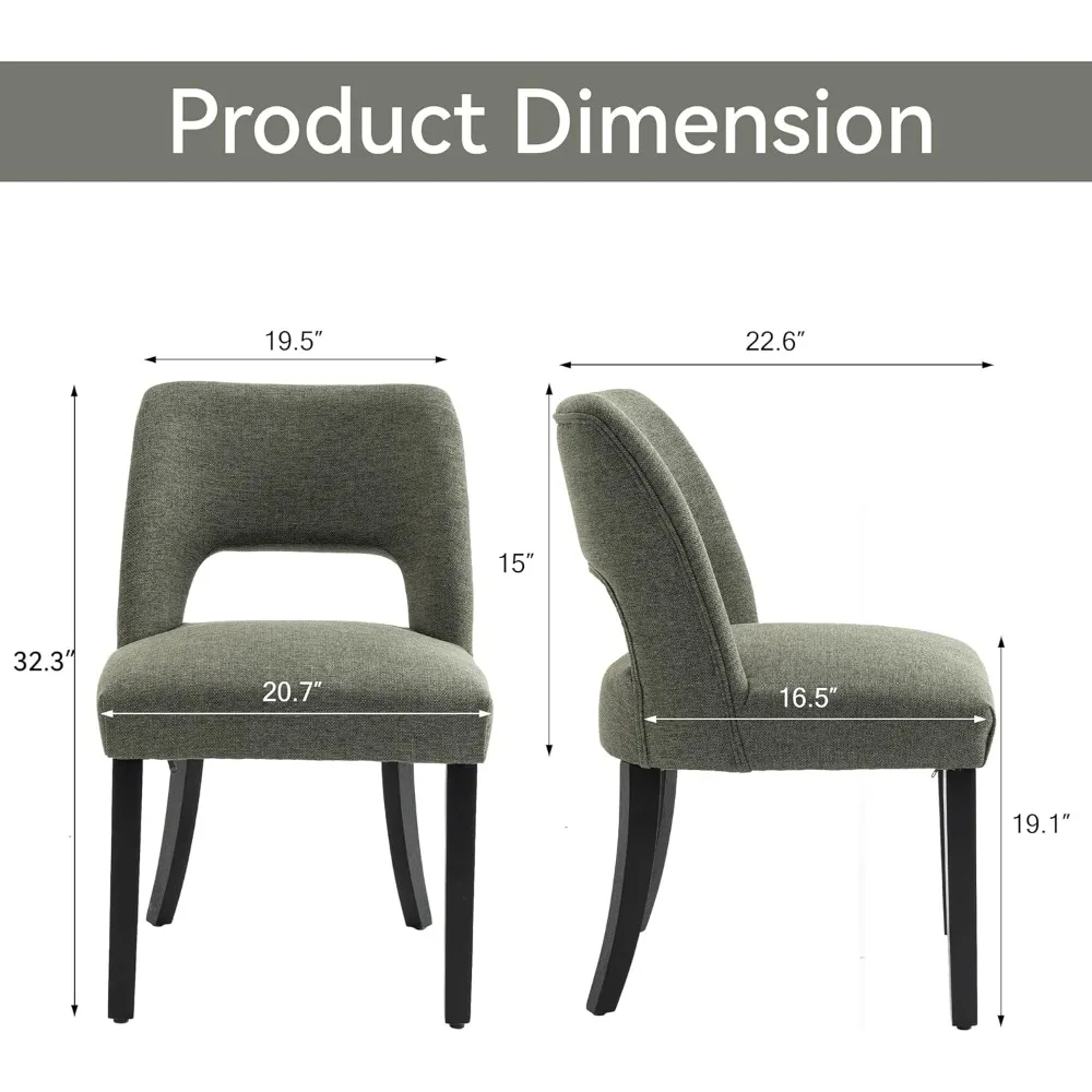 زوج من كراسي تناول الطعام الحديثة المنجدة بالقماش، طراز المزرعة الخشبية للمطبخ وغرفة الطعام #2