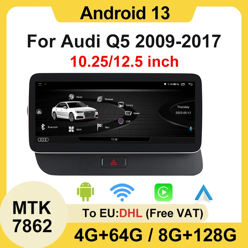 Android13 GPS Navigation 12.5inch For AUDI Q5 2009-2016 8G+128G wiress Carplay Auto Car Radio Stereo Video Player WIFI