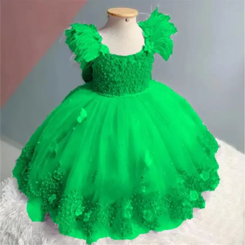 

Purple Princess Flower Girl Dress for Wedding Beaded Floral Appliques Floor Length Girl Kids Birthday Party Communion Party Gown