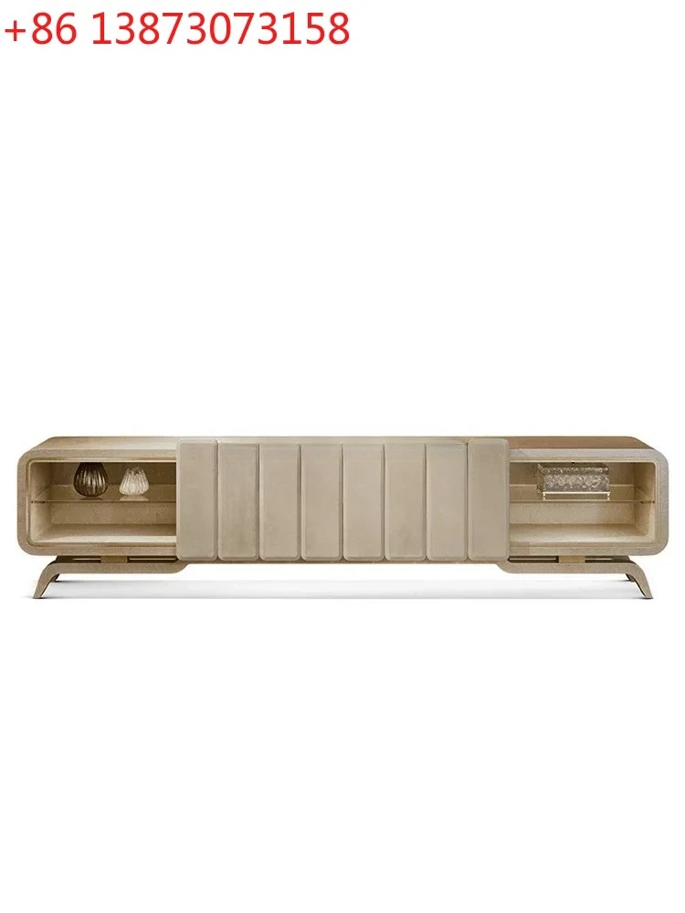 

Тумба под телевизор в современном стиле, легкая роскошь, итальянский минимализм, кожаная, простая, 2 метра, узкая, белая.