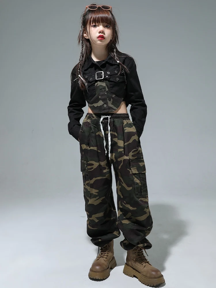 2023 Ballroom Hip Hop Dance Costumes For Kids Camouflage Loose Suit Girls Jazz Dance Performance Stage Rave Clothing DQS14997