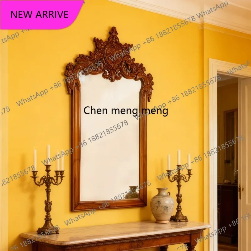 a139 European-style home entrance living room decorative mirror wooden frame carved bathroom mirror wall hanging retro dressing